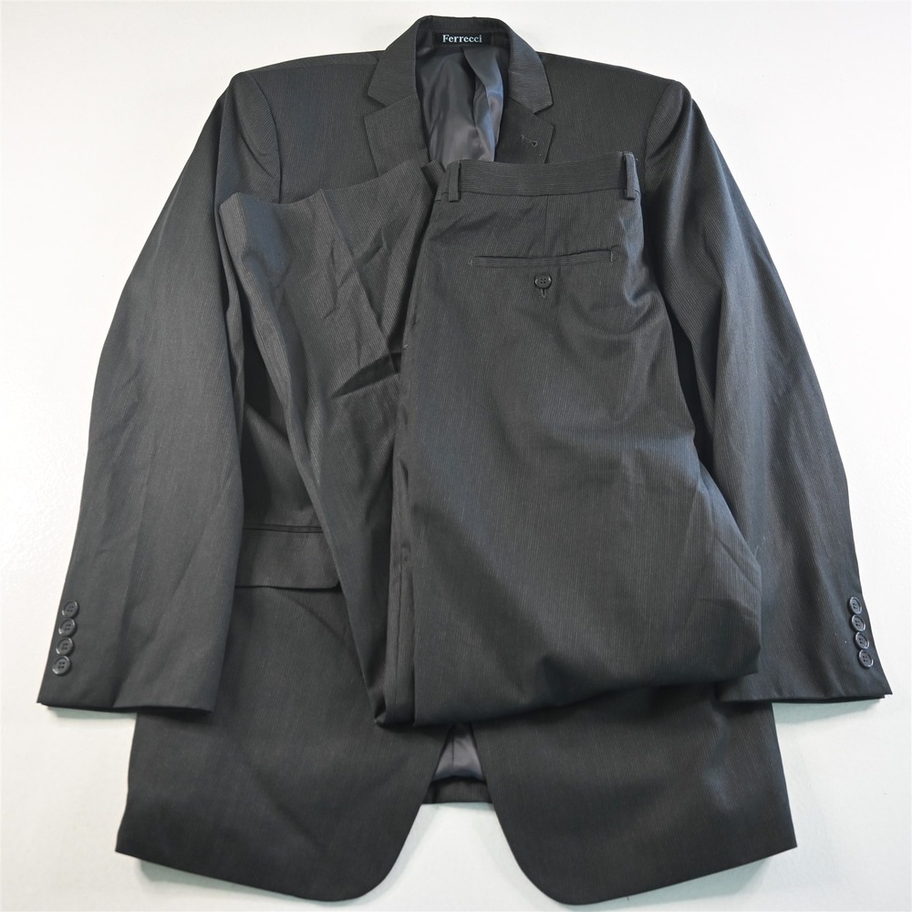 Ferrecci‎ 44L 36x32 Gray Striped Super 150s Mens Jacket Pants Suit